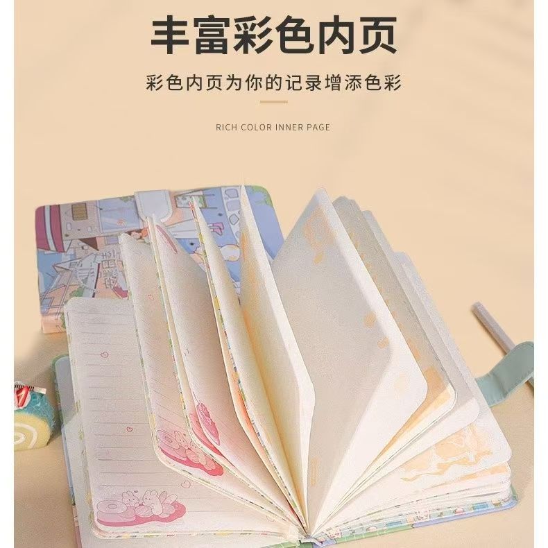 卡通中号粉色手帐本女孩ins高颜值笔记本烫金封面学生A6手账本