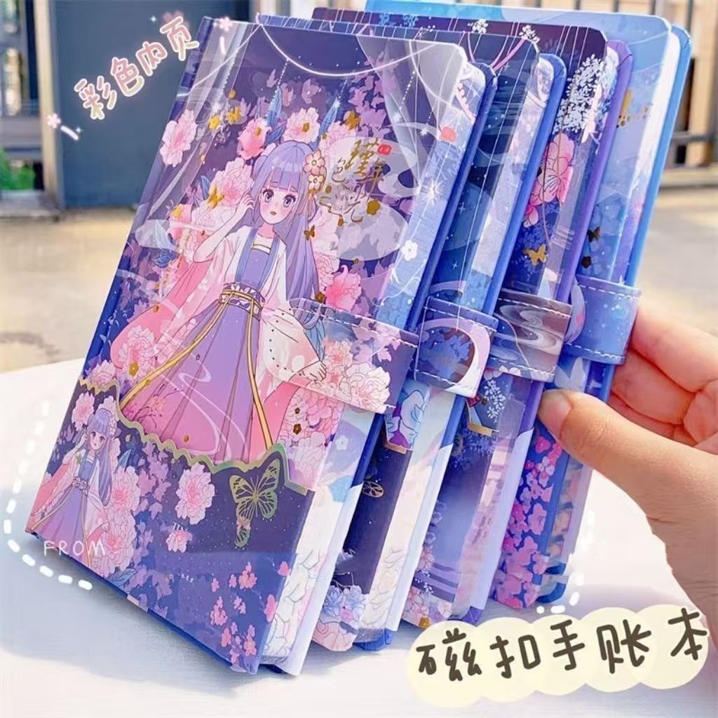卡通中号粉色手帐本女孩ins高颜值笔记本烫金封面学生A6手账本