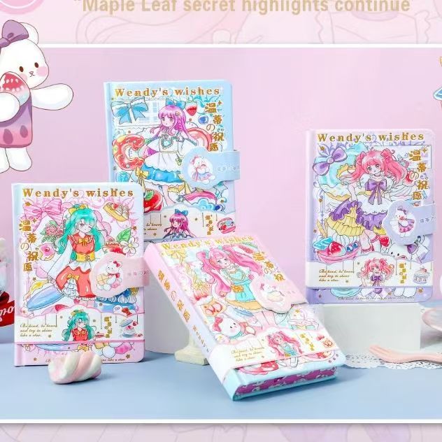 卡通中号粉色手帐本女孩ins高颜值笔记本烫金封面学生A6手账本